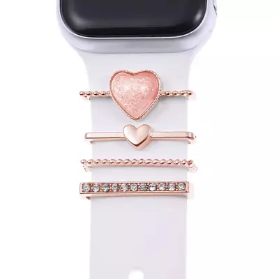 Microsonic Apple Watch 8 41mm Kordon Süsü Charm İnci Kalp Rose Gold