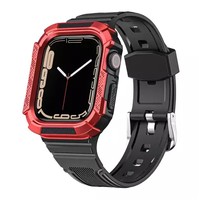 Microsonic Apple Watch 8 45mm Kordon Dual Apex Resist Siyah Kırmızı