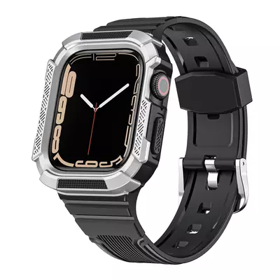 Microsonic Apple Watch 9 41mm Kordon Dual Apex Resist Siyah Gümüş