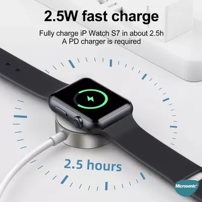Microsonic Apple Watch SE 2022 40mm Masaüstü Manyetik Hızlı Şarj Aygıtı - Type-C Kablosu Beyaz