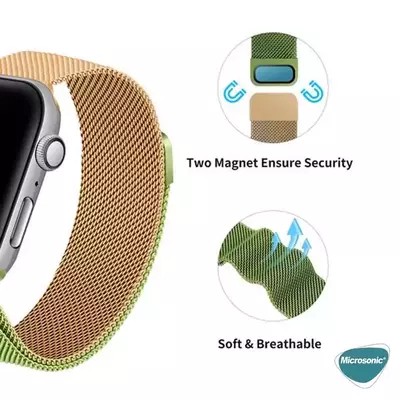 Microsonic Apple Watch SE 2022 44mm Dual Color Milanese Loop Kordon Gold Yeşil