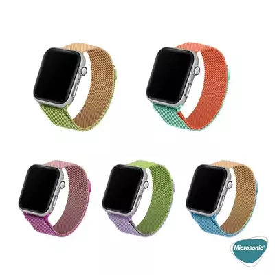 Microsonic Apple Watch SE 2022 44mm Dual Color Milanese Loop Kordon Yeşil Turuncu