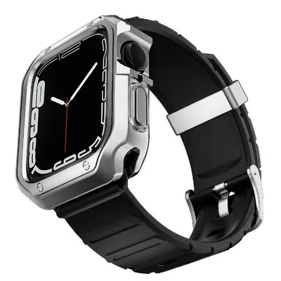 Microsonic Apple Watch SE 2022 44mm Kordon Fullbody Quadra Resist Siyah Gümüş