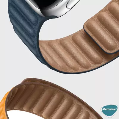 Microsonic Apple Watch SE 2022 44mm Kordon Leather Link Band Koyu Yeşil