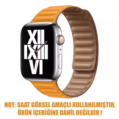 Microsonic Apple Watch SE 2022 44mm Kordon Leather Link Band Turuncu