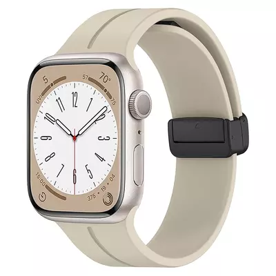 Microsonic Apple Watch SE 2022 44mm Kordon Ribbon Line Bej