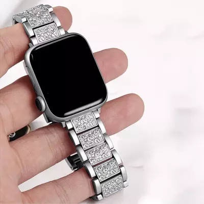 Microsonic Apple Watch SE 2022 44mm Metal Dressy Jewelry Kordon Gümüş