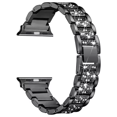Microsonic Apple Watch SE 2022 44mm Metal Dressy Jewelry Kordon Siyah