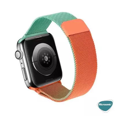 Microsonic Apple Watch SE 44mm Dual Color Milanese Loop Kordon Yeşil Turuncu