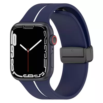 Microsonic Apple Watch SE 44mm Kordon Ribbon Line Lacivert Beyaz