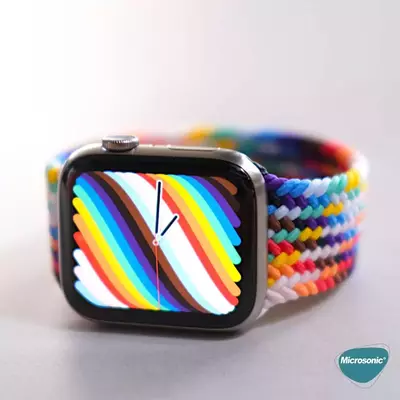 Microsonic Apple Watch Series 3 38mm Kordon, (Small Size, 127mm) Braided Solo Loop Band Pride Edition