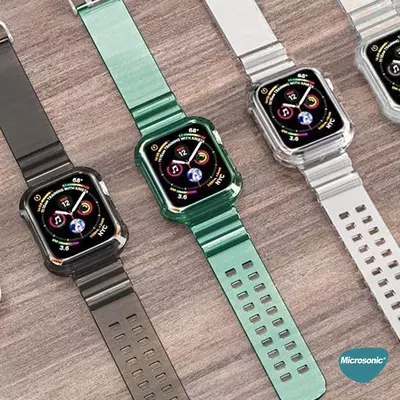 Microsonic Apple Watch Series 3 42mm Kordon Transparent Clear Band Yeşil