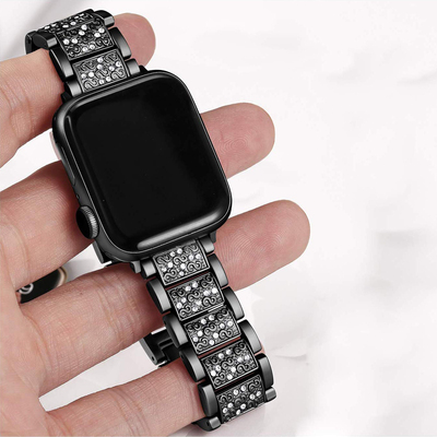 Microsonic Apple Watch Series 6 44mm Metal Dressy Jewelry Kordon Siyah