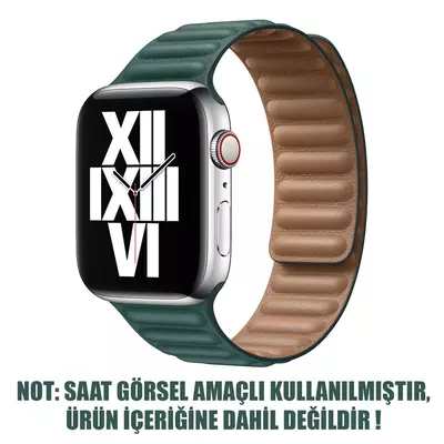 Microsonic Apple Watch Series 7 41mm Kordon Leather Link Band Koyu Yeşil