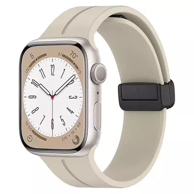 Microsonic Apple Watch Series 7 45mm Kordon Ribbon Line Bej