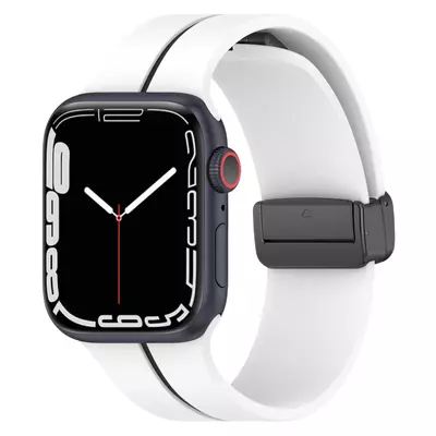 Microsonic Apple Watch Series 7 45mm Kordon Ribbon Line Beyaz Siyah