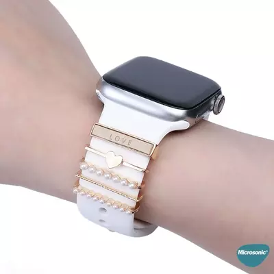 Microsonic Apple Watch Ultra Kordon Süsü Charm İnci Kalp Gümüş