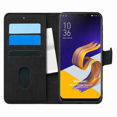 Microsonic Asus Zenfone 5Z ZS620 Kılıf Fabric Book Wallet Siyah