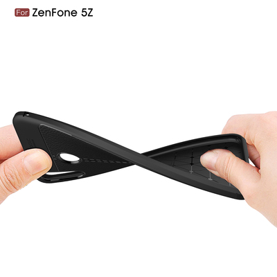 Microsonic Asus Zenfone 5Z ZS620KL Kılıf Deri Dokulu Silikon Siyah