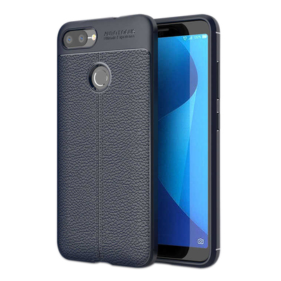 Microsonic Asus Zenfone Max Plus M1 ZB570TL Kılıf Deri Dokulu Silikon Lacivert