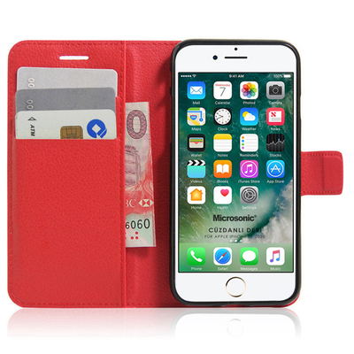 Microsonic Cüzdanlı Deri iPhone SE 2022 Kılıf Kırmızı