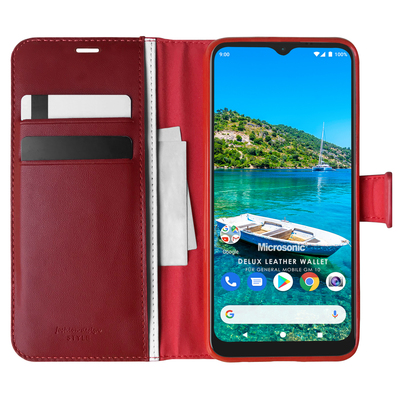 Microsonic General Mobile GM 10 Kılıf Delux Leather Wallet Kırmızı