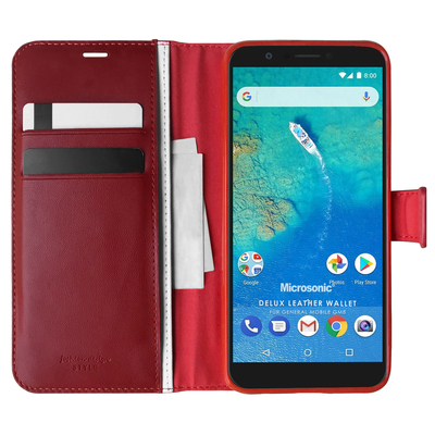 Microsonic General Mobile GM 8 Kılıf Delux Leather Wallet Kırmızı