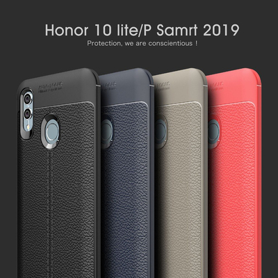 Microsonic Huawei Honor 10 Lite Kılıf Deri Dokulu Silikon Gri