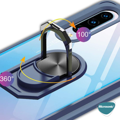 Microsonic Huawei Honor 10 Lite Kılıf Grande Clear Ring Holder Lacivert