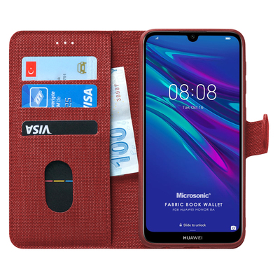 Microsonic Huawei Honor 8A Kılıf Fabric Book Wallet Kırmızı