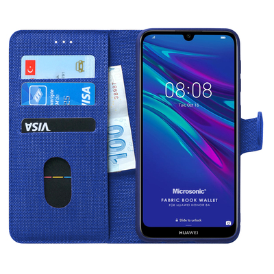 Microsonic Huawei Honor 8A Kılıf Fabric Book Wallet Lacivert