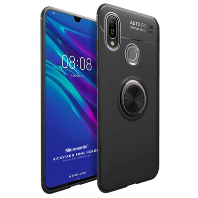 Microsonic Huawei Honor 8A Kılıf Kickstand Ring Holder Siyah