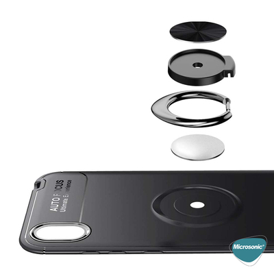 Microsonic Huawei Honor 8S Kılıf Kickstand Ring Holder Siyah
