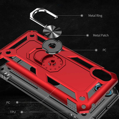 Microsonic Huawei Honor 8S Kılıf Military Ring Holder Kırmızı