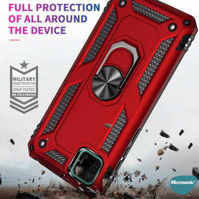 Microsonic Huawei Honor 9S Kılıf Military Ring Holder Kırmızı
