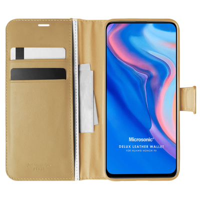 Microsonic Huawei Honor 9X Kılıf Delux Leather Wallet Gold