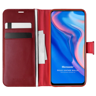 Microsonic Huawei Honor 9X Kılıf Delux Leather Wallet Kırmızı