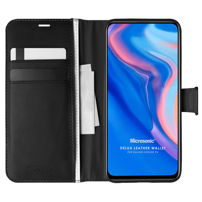 Microsonic Huawei Honor 9X Kılıf Delux Leather Wallet Siyah