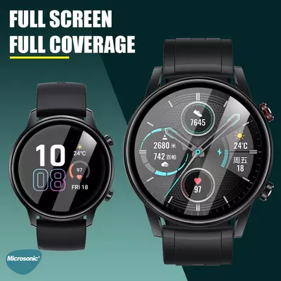 Microsonic Huawei Honor Magic Watch 2 42mm Tam Kaplayan Temperli Cam Full Ekran Koruyucu Siyah
