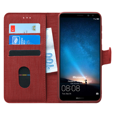 Microsonic Huawei Mate 10 Lite Kılıf Fabric Book Wallet Kırmızı