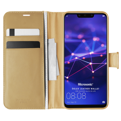 Microsonic Huawei Mate 20 Lite Kılıf Delux Leather Wallet Gold