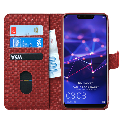Microsonic Huawei Mate 20 Lite Kılıf Fabric Book Wallet Kırmızı