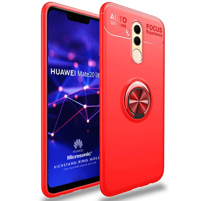 Microsonic Huawei Mate 20 Lite Kılıf Kickstand Ring Holder Kırmızı