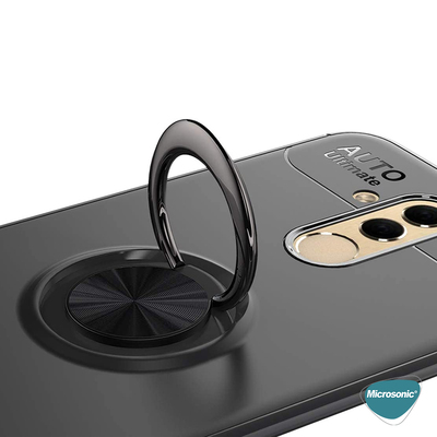 Microsonic Huawei Mate 20 Lite Kılıf Kickstand Ring Holder Siyah Rose