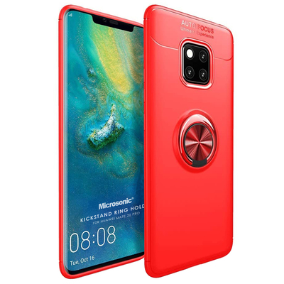 Microsonic Huawei Mate 20 Pro Kılıf Kickstand Ring Holder Kırmızı