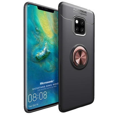 Microsonic Huawei Mate 20 Pro Kılıf Kickstand Ring Holder Siyah Rose