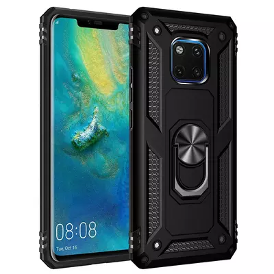 Microsonic Huawei Mate 20 Pro Kılıf Military Ring Holder Siyah