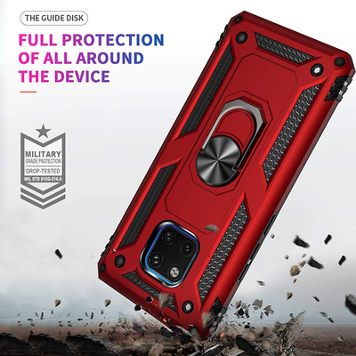 Microsonic Huawei Mate 20 Pro Kılıf Military Ring Holder Kırmızı