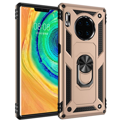 Microsonic Huawei Mate 30 Pro Kılıf Military Ring Holder Gold