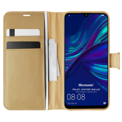 Microsonic Huawei P Smart 2019 Kılıf Delux Leather Wallet Gold